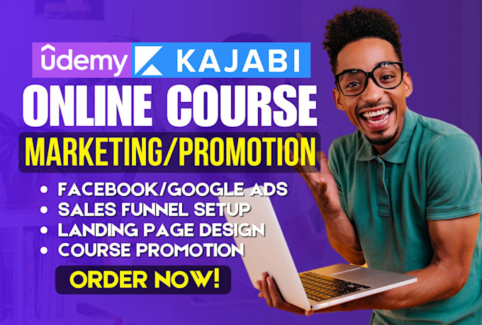 Gig Preview - Do online course promotion udemy course marketing kajabi sales funnel kartra