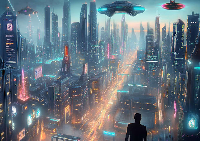 Bestseller - do an environment cyberpunk city, fantasy art