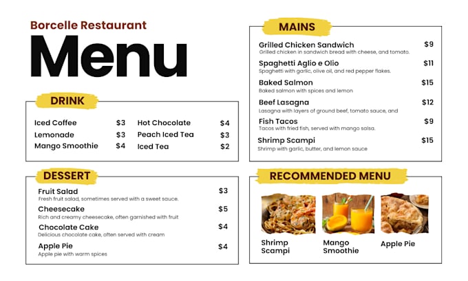 Gig Preview - Design professional food menu, restaurant menu, digital menu and price list