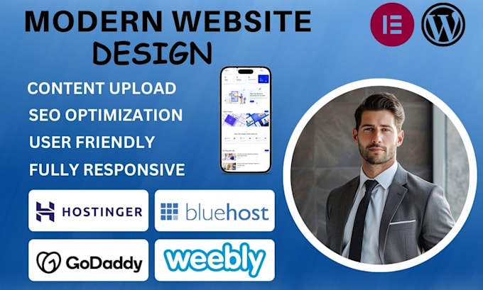 Gig Preview - Design, redesign wordpress website on hostinger, bluehost namecheap siteground