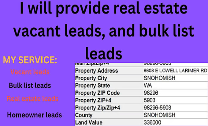 Gig Preview - Provide real estate vacant leads, and bulk list leads