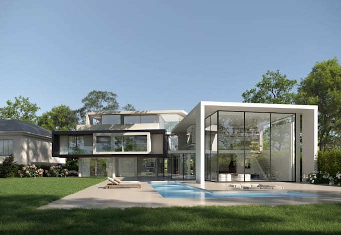 Gig Preview - Renovate 3d house elevation, fix pool, backyard exterior,cgi landscape rendering