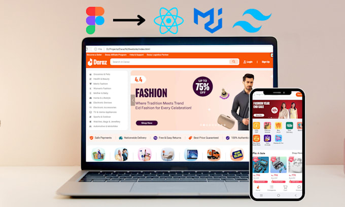 Bestseller - convert figma designs to responsive react js with material ui or tailwind css