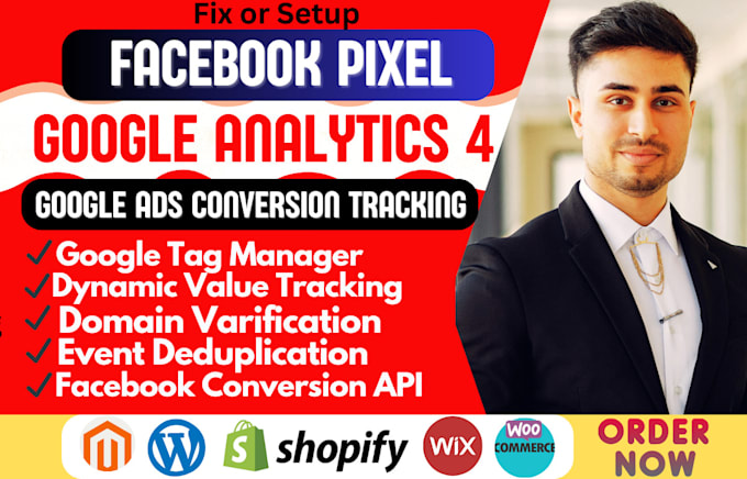 Gig Preview - Facebook pixel setup google analytics 4 ads conversion tracking via tag manager