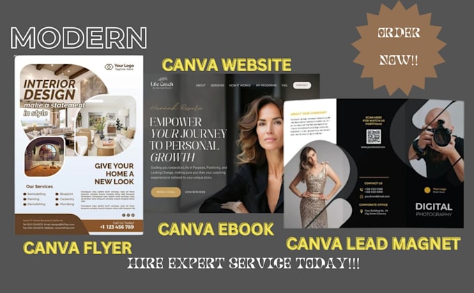 Gig Preview - Design a modern canva lead magnet, flyer, website, workbook and do editing