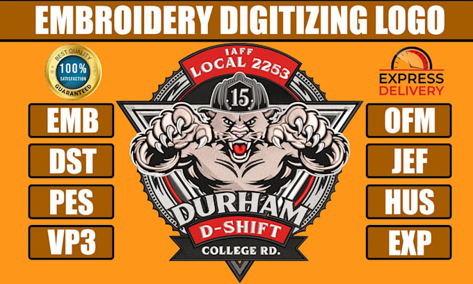 Gig Preview - Logo embroidery digitizing convert to pes,dst,jef,hus,in 1hr