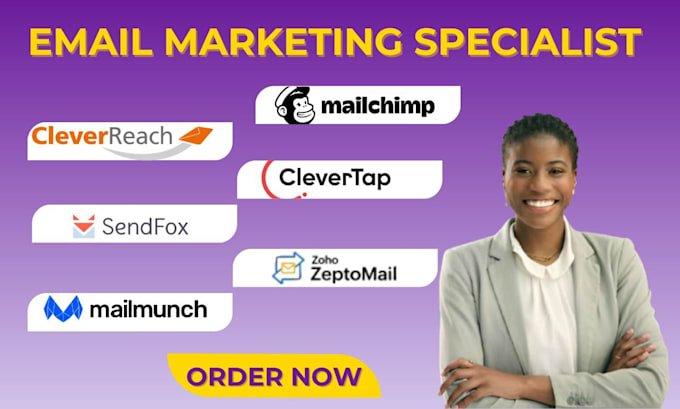 Gig Preview - Setup mailchimp, mailmunch cleverreach, sendfox clevertap zeptomail mailchimp VA