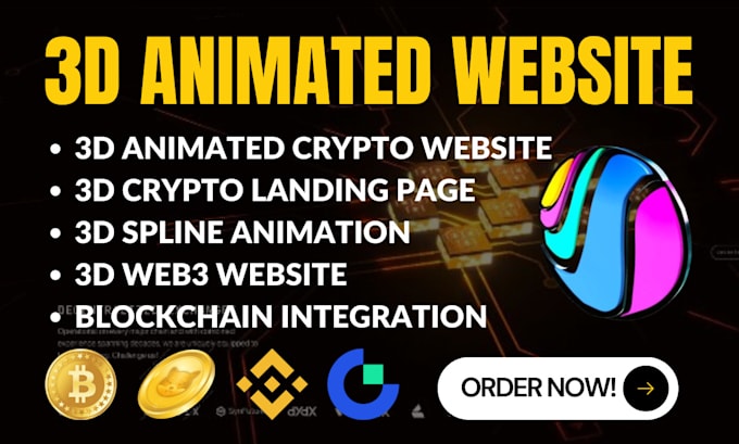 Gig Preview - Do 3d animated crypto website design 3d crypto landing page, 3d spline animation