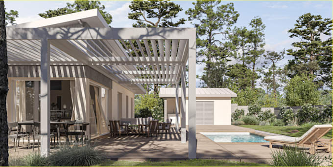 Gig Preview - Design outdoor balcony,back yard,garden,hot tub, solar pergola,realistic render