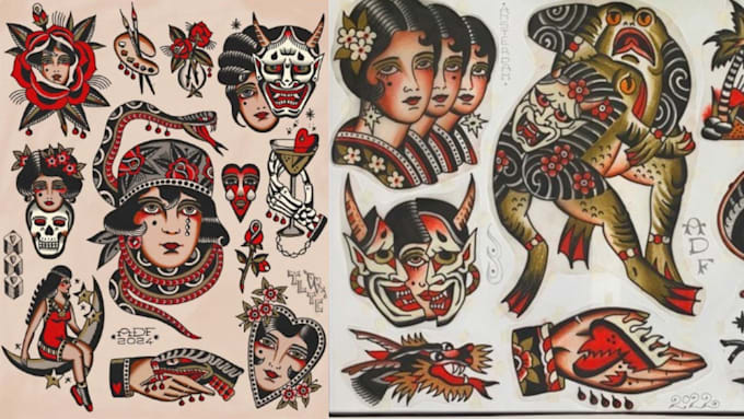 Bestseller - art tattoo design in traditional tattoo old school tatoo style neo traditional