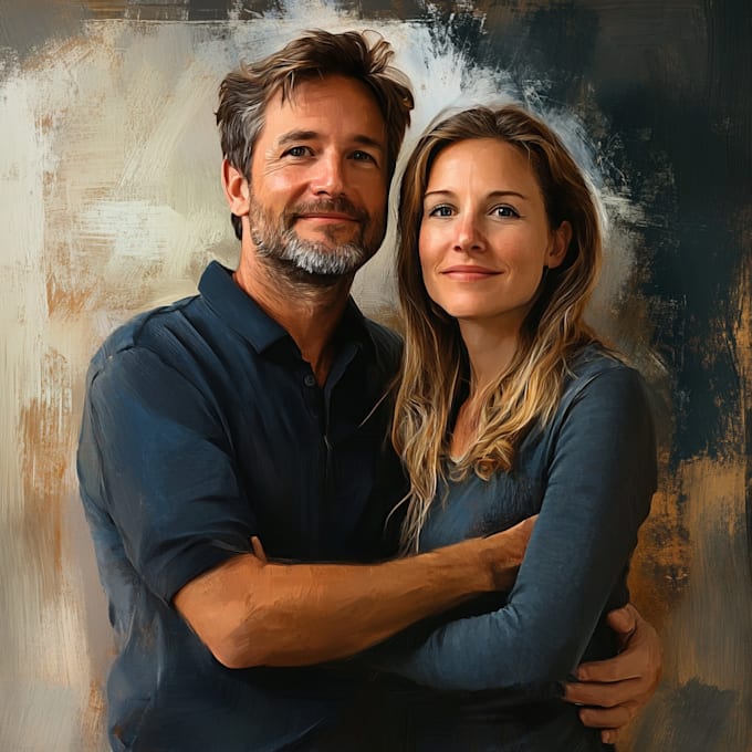 Gig Preview - Paint realistic digital oil paint family portrait, couple drawings