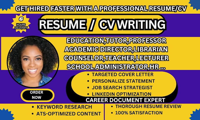 Gig Preview - Write a professional education, tutor, professor, lecturer, teacher resume