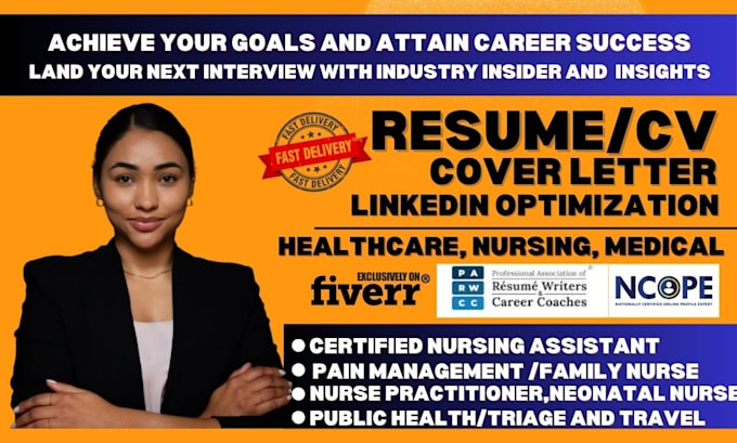 Gig Preview - Write registered nurse practitioner resume, healthcare medical cv in 8 hours