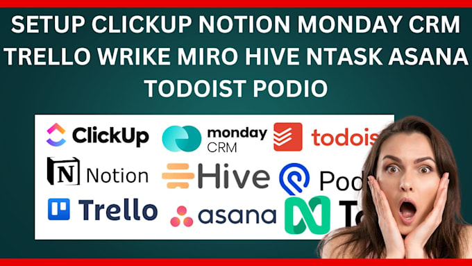 Gig Preview - Setup clickup notion monday CRM trello wrike miro hive ntask asana todoist podio