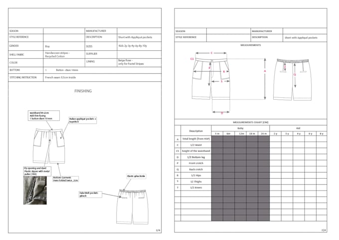 Gig Preview - Make a tech pack, specification sheet for your brand