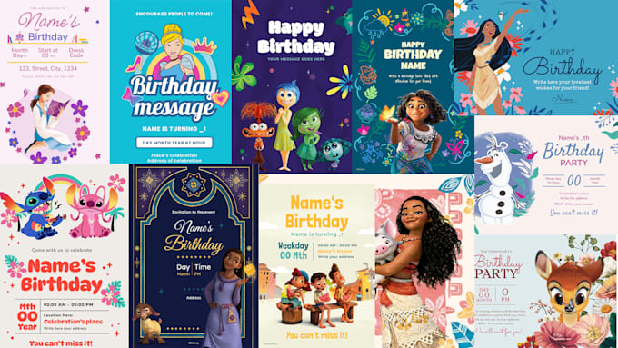 Gig Preview - Create birthday disney themed invitation, cards for kids