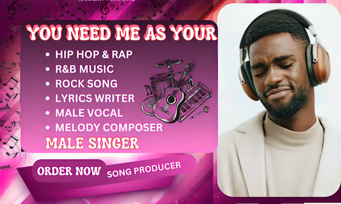 Gig Preview - Provide lyrics structure, male singer songwriter, melody producer, hip hop, rap