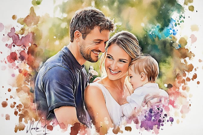 Gig Preview - Do watercolor family portrait wedding portrait baby portrait