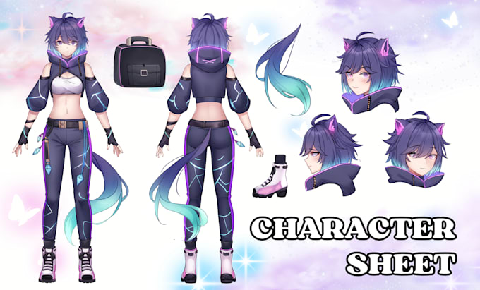 Gig Preview - Draw custom character sheet reference in anime style for your oc high quality