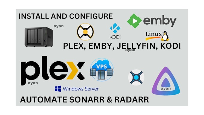 Gig Preview - Setup plex, emby, jellyfin, kodi, unraid, rclone, and automate sonarr, radarr