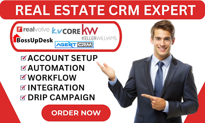 Gig Preview - Setup realvolve bossupdesk workflow keller williams agent crm kvcore real estate