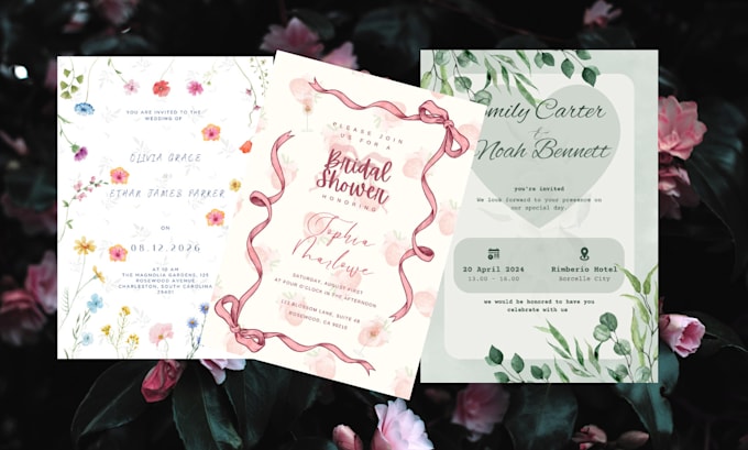 Gig Preview - Design a minimal e invitation card for your wedding, bridal shower, parties etc