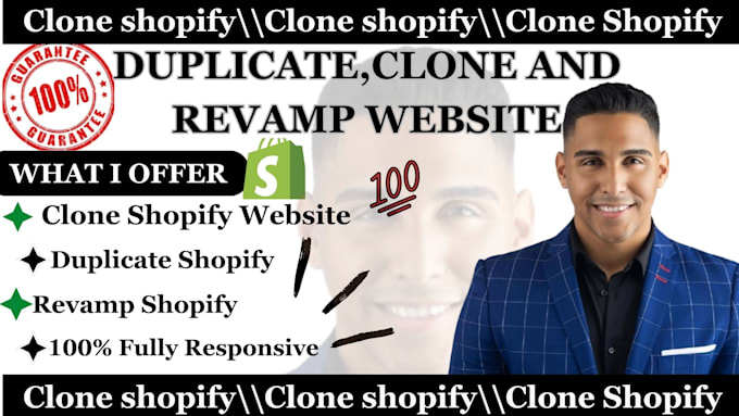 Gig Preview - Clone duplicate revamp copy and redesign shopify website for shopify marketing