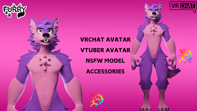 Gig Preview - Create custom vrchat avatar, 3d furry model, nsfw model, vtuber model, vseeface