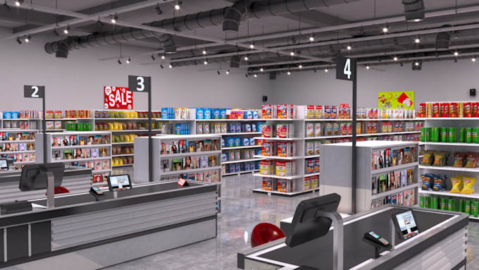 Gig Preview - Do 3d supermarket, retail store with 3d rendering