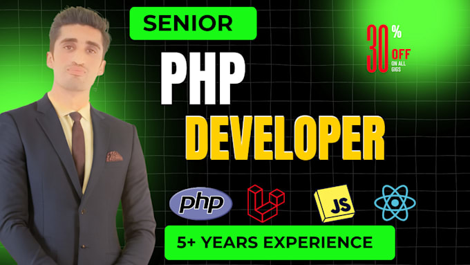 Gig Preview - Be your PHP laravel developer to do custom website development, app, CRM, erp