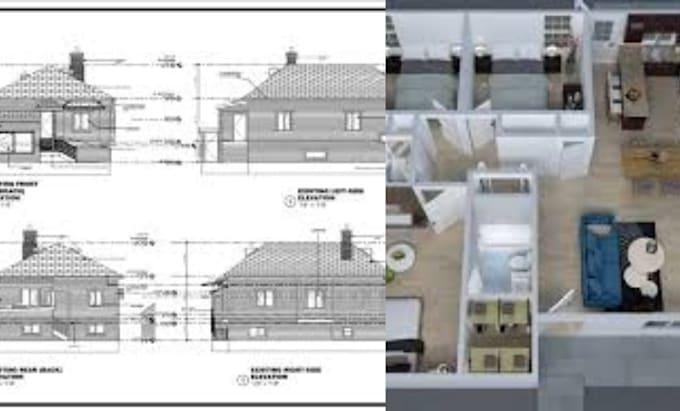 Gig Preview - Draw architectural floor plans, elevation, section, roof, site plans in autocad