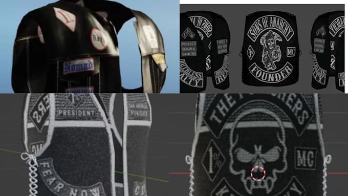 Gig Preview - Create fivem clothing, including mc kuttes with patches, fivem eup biker vests