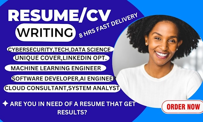 Gig Preview - Write tech resume, cybersecurity, data science, IT, engineering cv in 8 hours