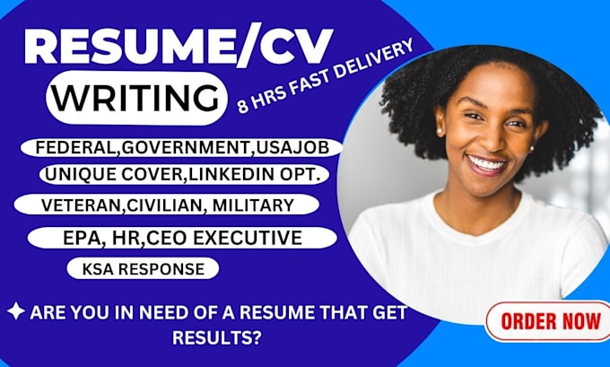 Gig Preview - Write government, federal resume, military, usajobs, veteran, civilian cv in 8h