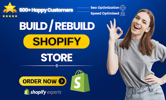 Gig Preview - Build shopify store design, create shopify dropshipping store or shopify website