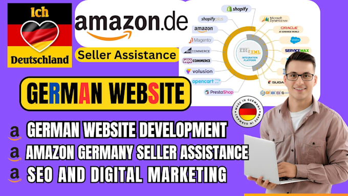 Gig Preview - German website design, setup amazon germany seller assistance digital marketing