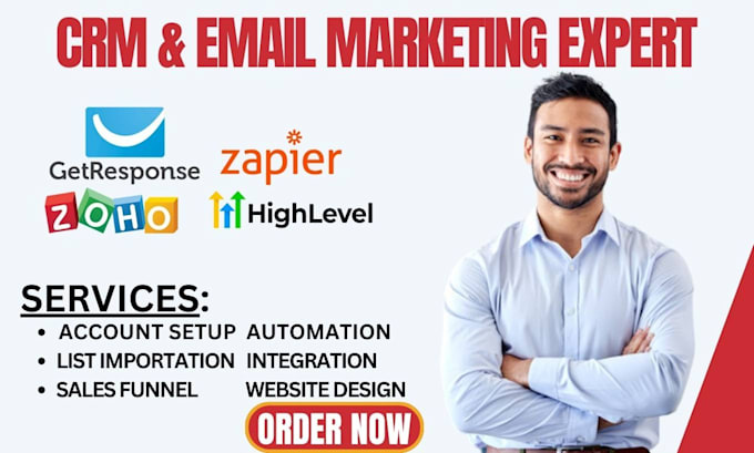 Gig Preview - Setup zoho crm gohighlevel zapier getresponse automation integration workflow