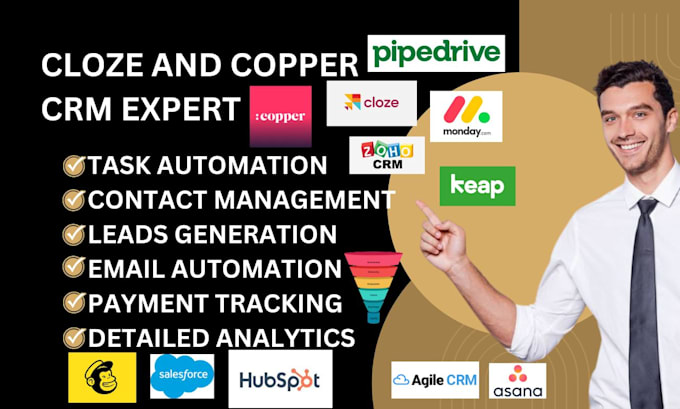 Gig Preview - Setup automation cloze crm copper crm nimble streak crm insightly pipedrive zoho