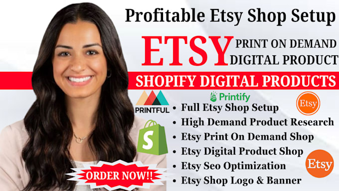 Bestseller - set up etsy shop, shopify digital product, design etsy print on demand printify