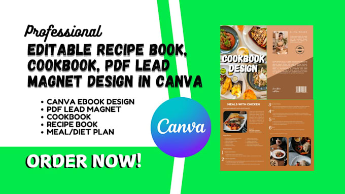 Gig Preview - Write and design recipe ebook, cookbook, pdf lead magnet editable canva template