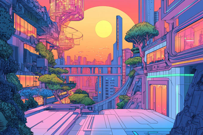 Gig Preview - Draw illustration of futuristic cyberpunk city