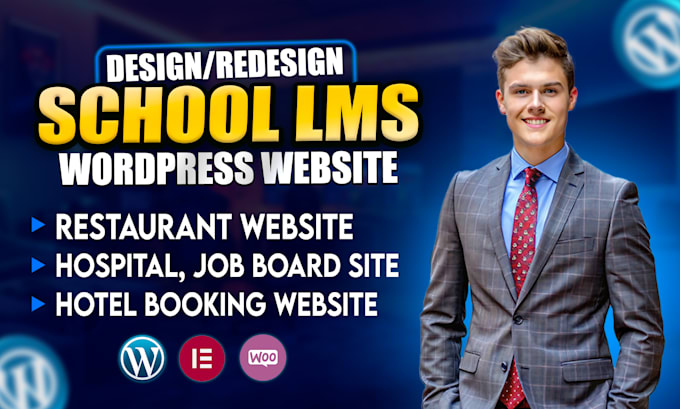 Gig Preview - Design, copy clone or duplicate school lms, restaurant, job board, hotel website