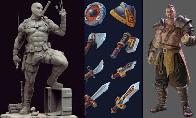 Gig Preview - Sculpt realistic character prop fantasy dnd sci fi game character 3d rigging