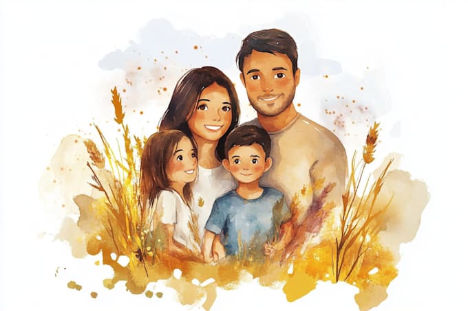 Gig Preview - Draw cute family or couple watercolor portrait illustration