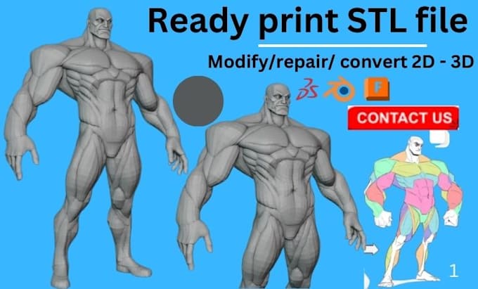 Gig Preview - Modify, fix, repair stl obj cad files and converting 2d to 3d model stl obj