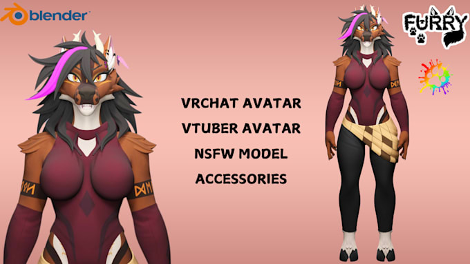 Bestseller - model quality vrchat avatar, furry nsfw, 3d furry model, vtuber model, animaze