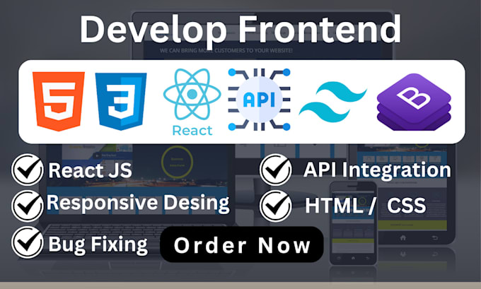 Gig Preview - Be your front end developer using HTML CSS react, tailwind css, bootstrap