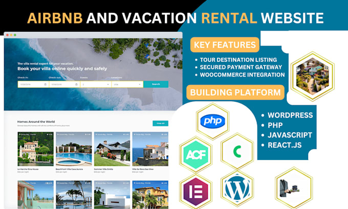 Gig Preview - Build airbnb  property listing vacation rental direct booking website