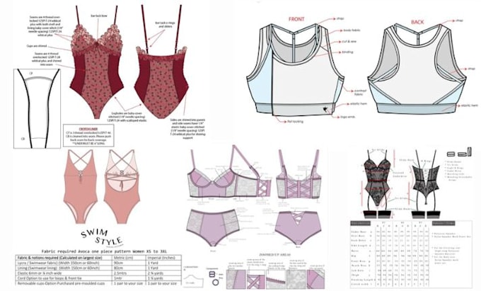 Gig Preview - Design lingerie tech, swimwear lingerie techpack fashion design flat sketch