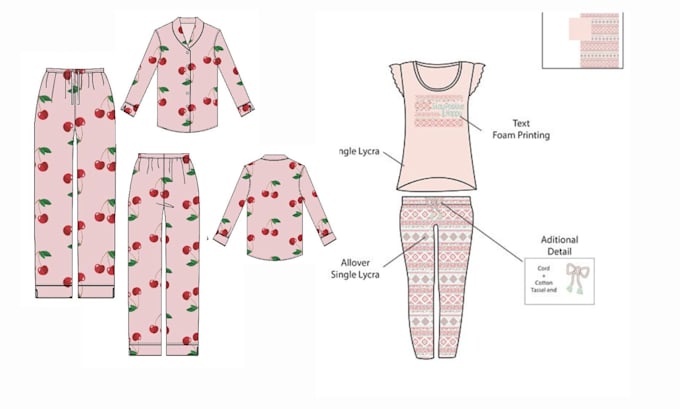 Gig Preview - Design pyjamas tech pack sleepwear loungewear jumpsuits wear flat sketches